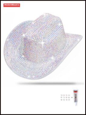 Rhinestone Cowboy Hat Wide Brim Felt Western Party Hat Adjustable